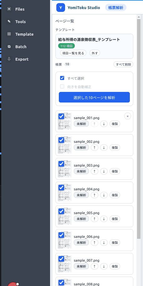 疑似データ10件を読み込んで解析